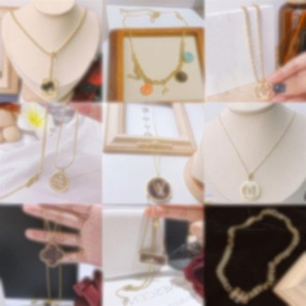 

luxury designer necklace choker pendant chain crystal 18k gold plated 925 silver plated stainless steel letter necklaces fashion w337k