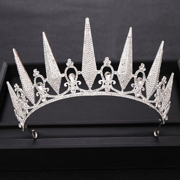 

ts-0008-b goddess full diamond bridal crown selling in europe and america baroque black bridal crown hair band shiny zircon alloy birthday c, Silver