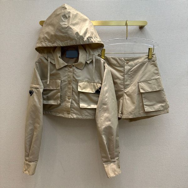 

2023 two piece dress luxury designer brand two piece shorts tracksuits long sleeve loose casual jacket sets fashion solid hoodie coat casual, White