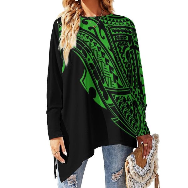 

t-shirt custom pattern polynesian shirt aesthetic clothes ladies long sleeve lrregular shirts gtees vintage printed tshirt, White