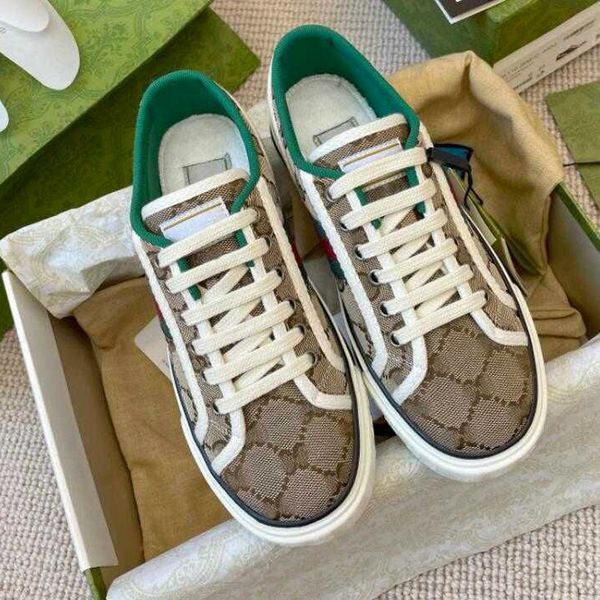 

tennis 1977 canvas casual shoes luxury designers women shoe italy green and red web stripe rubber sole stretch cotton low men sneakers, Black