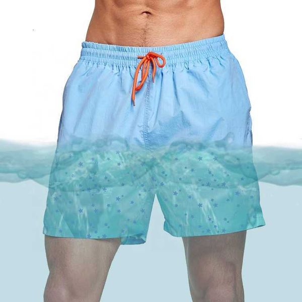 

2023 summer water-reveal beach shorts custom fashion men's side slip pockets water reactive short color changing swim trunks, White;black