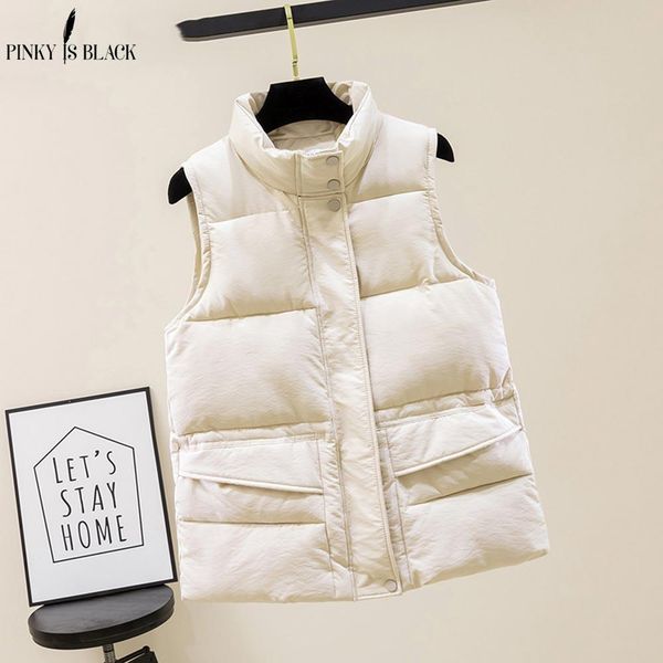 

vests pinkyisblack autumn vest chalecos para mujer winter vest women short vest new korean stand collar down cotton waistcoat female, Black;white