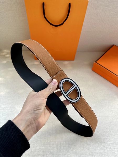

belt man designer belt man steel buckle 38mm width 100-125cm pistressed lea belt crystal silver geometric smooth buckle with orange box 2023, Black;brown