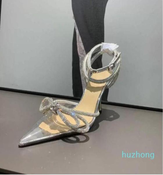 

mach double bow rhinestone crystalembellished sandals pvc pumps high heels shoes 90mm spool heels women luxurys designers dress s7113385, Black