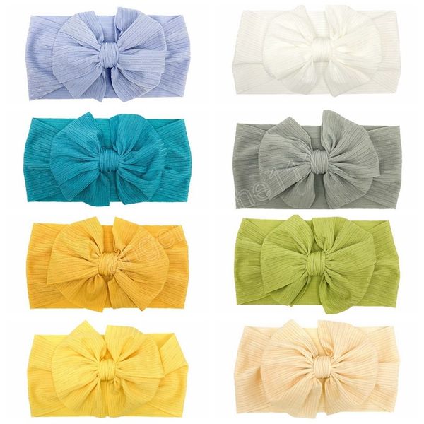 

infant comfortable breathable elastic wide hairband solid color striped bowknot headband baby headwear birthday gifts, Slivery;white