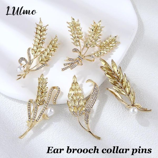 

pins brooches gold color crystal wheat ear brooch collar silk scarf buckle for suit shining women men s party jewelry 230420, Gray