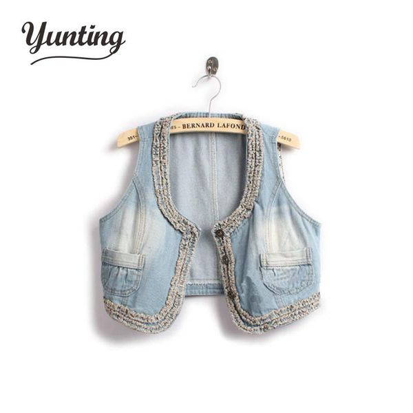 

vests women's retro washed sleeveless personalized cardigan jeans denim vest waistcoat coat jacket size, Black;white