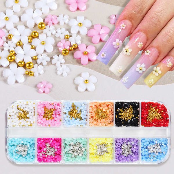 

nail art decorations 126 grids 3d acrylic flower nail parts decoration mixed steel beads gems charms nail manicure tool accessories diy nail, Silver;gold