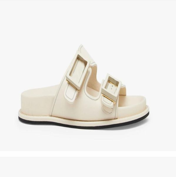

2022 latest popular double band flat sandals decorative buckle decorated with patterned jacquard fabric light brown leather edge w7791797, Black