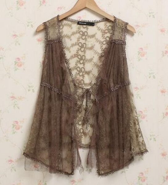 

tanks vintage women lace crochet floral vest coat mori girl lace crochet robe ropa mujer hippie boho mori lolita vest clothing, Black;white
