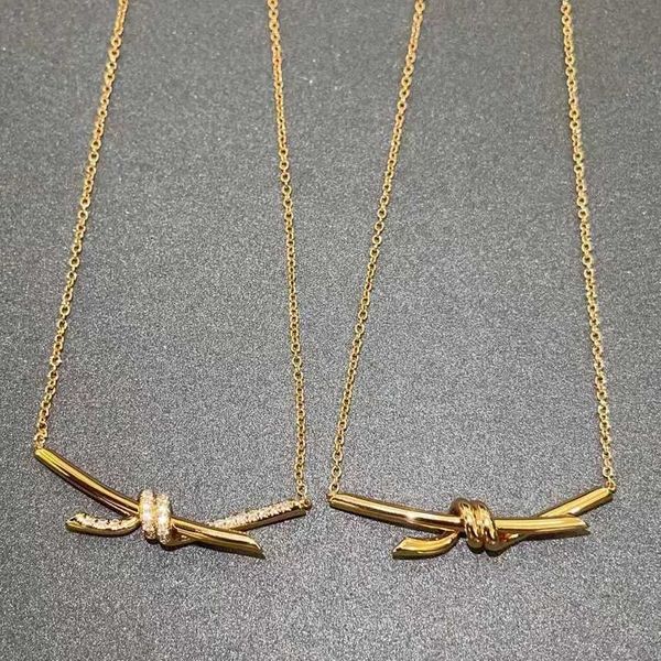 

v gold tiffy knot tnot necklace women's 18k rose thick hand set diamond gaogaoyi gu ailing same clavicle chain, Black