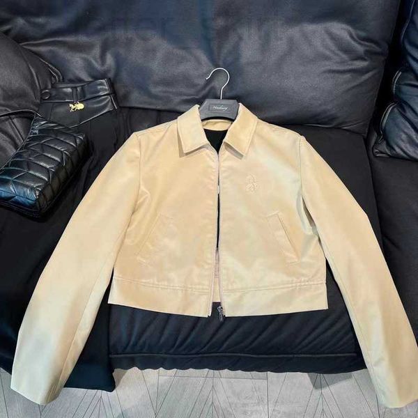 

women's fur & faux designer work style 2023 spring new product embroidered polo collar long sleeve slim fit short jacket coat t122, Black