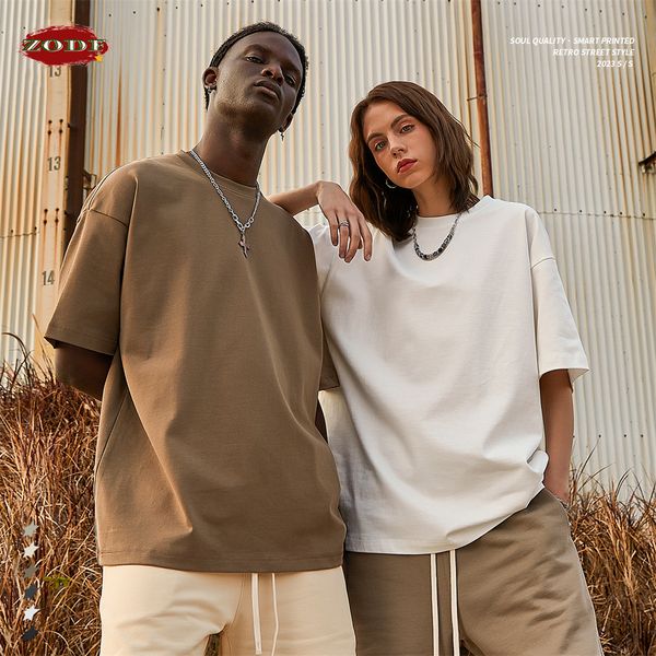 

mens tshirts zodf heavy weight summer solid t shirts for men high street oversized 385gsm cotton tshirt streetwears hy0497 230420, White;black