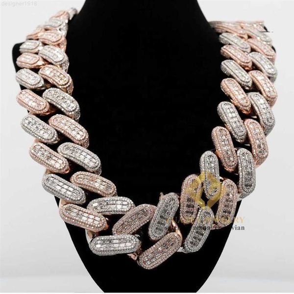 

big heavy mens necklace silver 925 iced out vvs moissanite baguette diamond hip hop cuban link chain2592