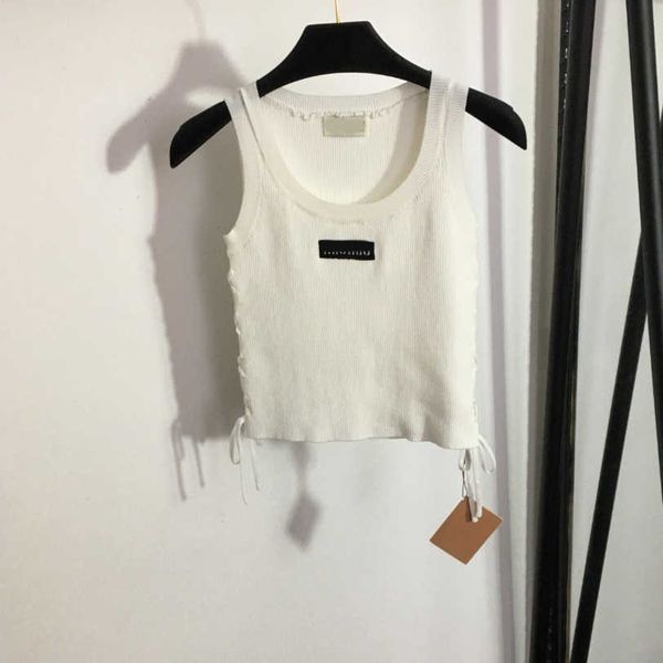 

23ss tank womens tanks camis womens designer clothing vest camis chest embroidered monogram side strap slim knit vest womens clothes, White