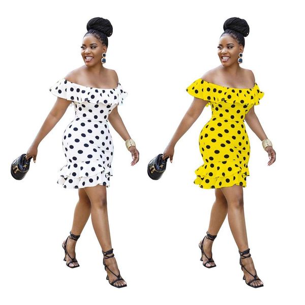 

womens fashion dress off the shoulder ruffled polka dot print, Black;gray