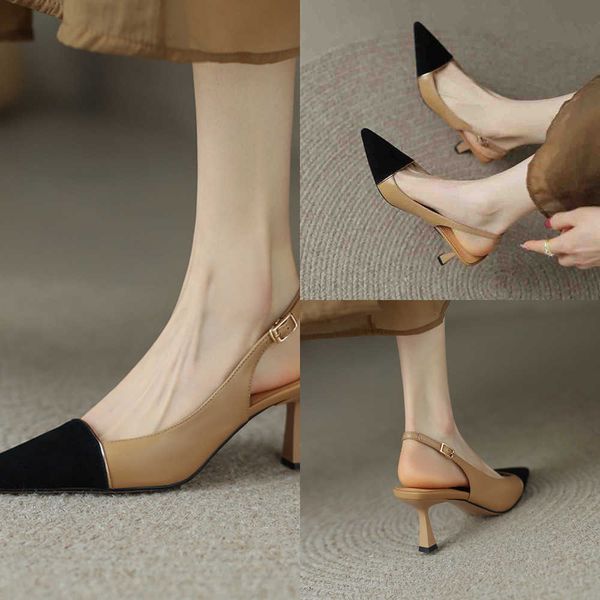 

sandals french pointed female pumps high-heeled elegant slingback banquet women's shoes color matching one line buckle ladies sandals 2, Black
