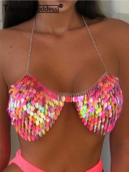 

t-shirt halter sequin corset crop women summer 2022 y2k clothes club beach party womens fashion cropped bustier tank top, White