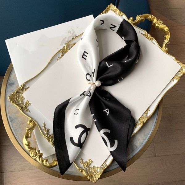 

designer letters print floral silk scarf headband for women fashion long handle bag scarves paris shoulder tote luggage ribbon head wraps si, Blue;gray
