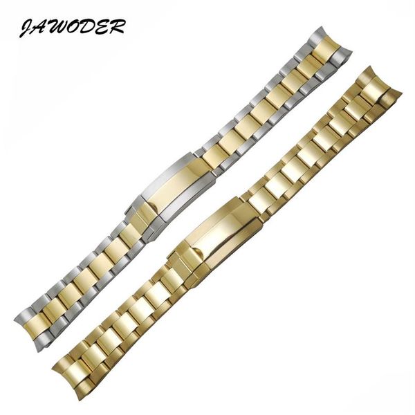

jawoder watchband 20mm gold intermediate polishig new men curved end stainless steel watch band strap bracelet for rolex submarine212s, Black;brown