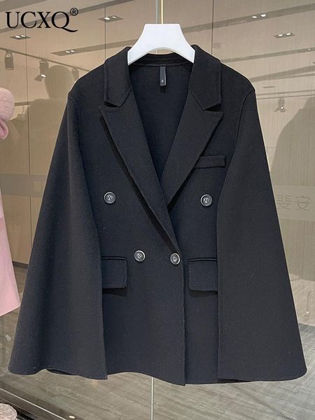 

fur ucxq women woolen coat shawl solid elegant simple style new lapel long sleeve loose fit fashion tide autumn winter 2022 23kx3041, Black