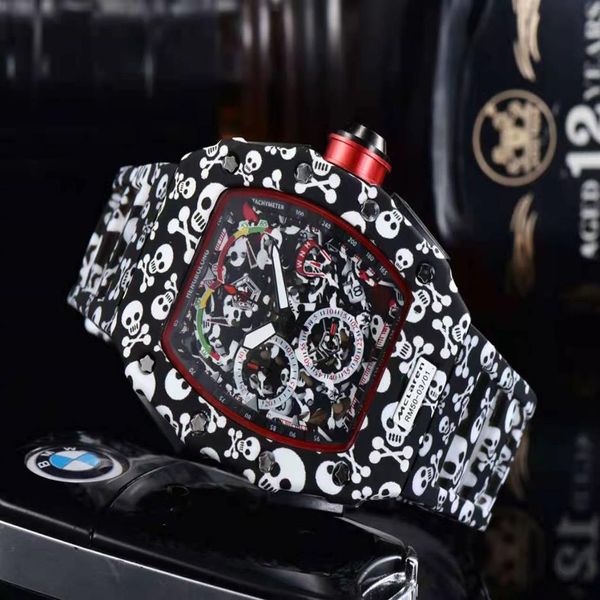 

new luxury men's watch quartz chronograph swiss r men's ice out hip hop rubber strap sports men's watch337p, Slivery;brown