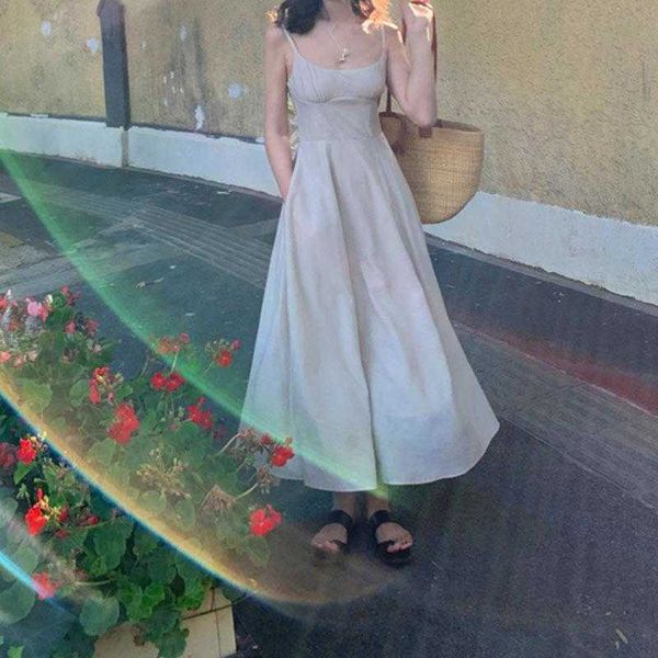 

black waist tight small strap dress for women summer french style retro elegant, Black;gray