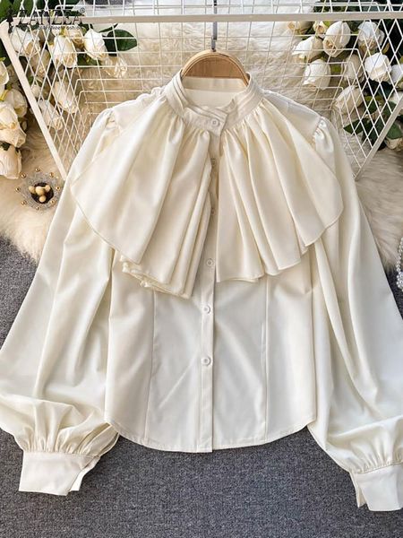

shirts 2022 spring puff sleeve shirt party holiday baggy oversize ol tunic zanzea fashion solid ruffle blusas women elegant blouse, White