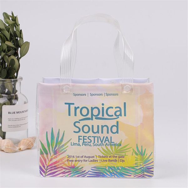 

hbppvc plastic tote bag fashion advertising shopping bag pvc laser shopping transparent tote bag2729, Black;red