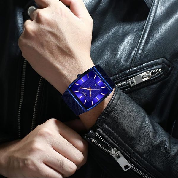 

nibosi men watch rectangle black gold stainless steel waterproof luxury quartz watch waterproof analog relogio masculino2330, Slivery;brown