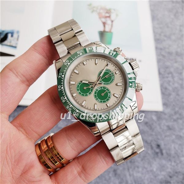 

d ropshiiping - automatic mechanical watch mens luminous watches 44mm large dial three eyes business casual wristwatch232a, Slivery;brown