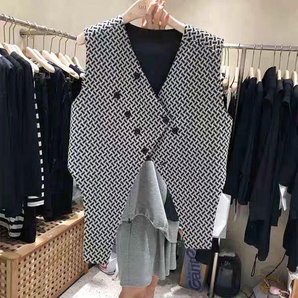 

vests superaen 2022 autumn new oblique double breasted asymmetric suit waistcoat fashion office lady vest women, Black;white