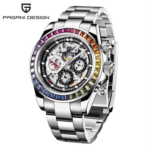 

2021 pagani design automatic watch 40mm men mechanical skeleton watches stainless steel waterproof fashion business relogio mascul285i, Slivery;brown