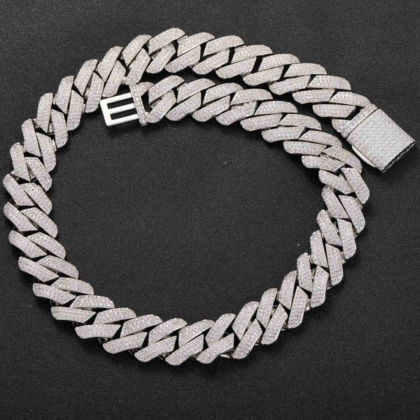 

iced out vvs moissanite diamond clasp custom 8mm 10mm 12mm 14mm width cuban chain jewelry stainless steel necklace, Silver