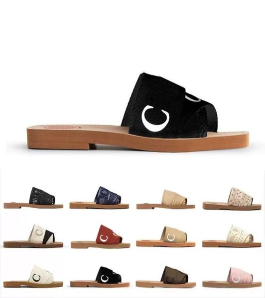 

women woody sandals lettering fabric canvas summer cork slippers sandal woven roman slippers pearl print slide wide mules flat lad5256287, Black