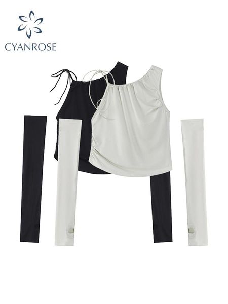 

t-shirt spring fashion patchwork women crop 2022 off shoulder open shoulder vests slim goth egirl streetwear female tee top, White