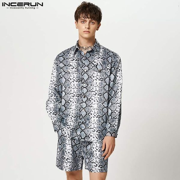 

men s tracksuits incerun fashion sets printing streetwear lapel long sleeve button shirt shorts two pieces 2023 casual suits s 5xl 230421, Gray