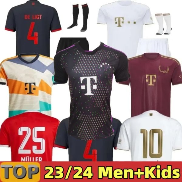 

2023 2024 bayern munich soccer jerseys 22 23 gravenberch sane de ligt muller davies kimmich football shirts men kids kit coman 2022 2023 uni, Black;yellow