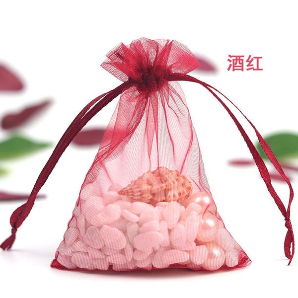 

100pcs 7x9cm 9x11cm etc. sheer drawstring organza jewelry pouches wedding party christmas favor gift bags (wine red), Pink;blue