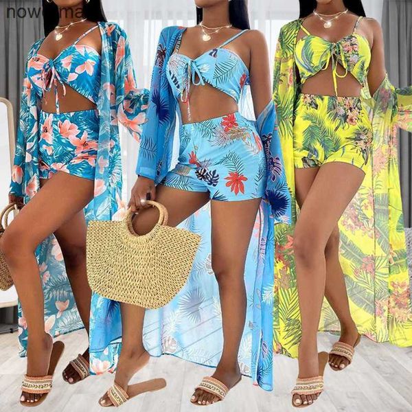 

2022 new swimsuit european and american three-piece suit jacket european bikini female, White;black