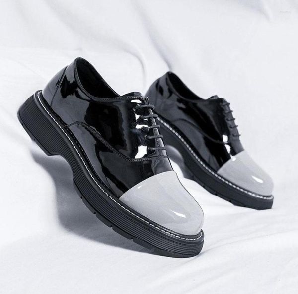 

dress shoes patent leather casual men office splice color man japanese harajuku streetwear vintage wedding shoe5864827, Black