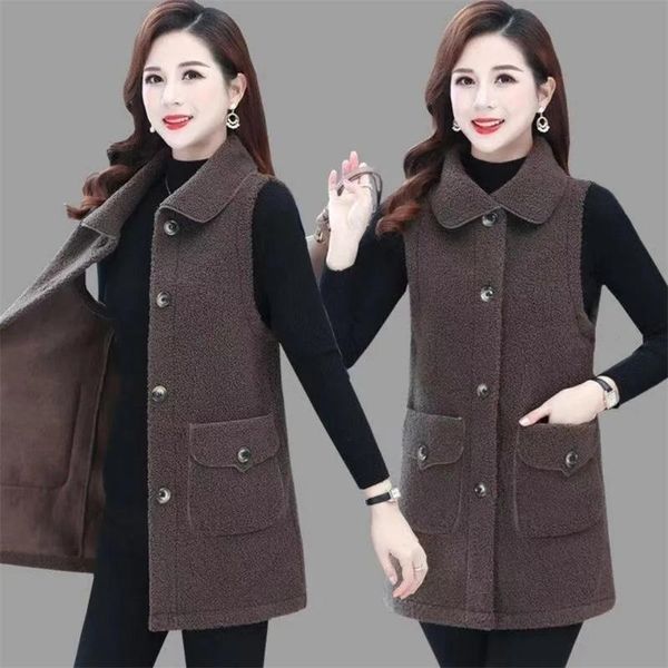 

vests women lmitation mink velvet vest coat2021winter female new highend foreignstyle mother jacket slim midlength waistcoat vesta2, Black;white