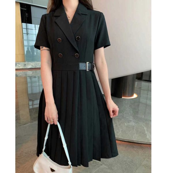 

23ss womens designer clothing summer dresses women dress double-breasted belt splicing short sleeve suit dress womens clothing a1, Black;gray