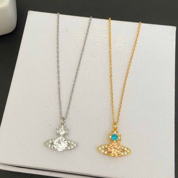 

designer vivians necklace queen mother crystal saturn necklace rhinestone necklace simple collar chain luxury fashion commuter, Silver