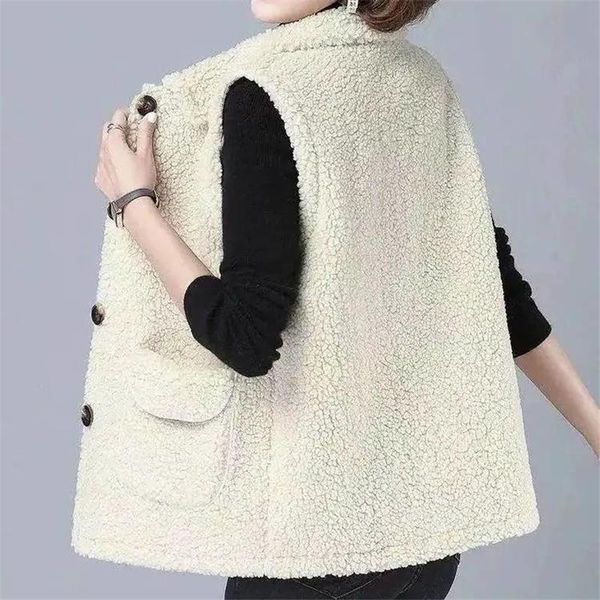 

vests lamb hair waistcoat female 2021 grain fleece fur one loose faux fur coat vest spring and autumn jacket women sleeveless jackets, Black;white