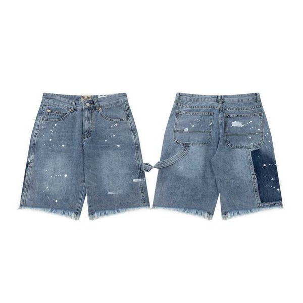

denim shorts spring and summer new shorts europe and the united states high street style clashing hand-painted ink design jeans casual short, Blue