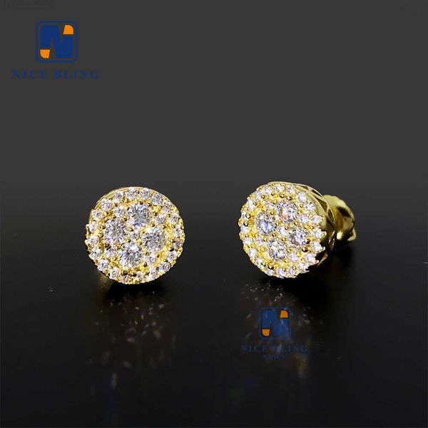

hip hop iced out 925 sterling silver bling earrings ear studs 5a+ zircon stud earrings, Golden