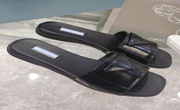 

popular flat sandals slippers triangle logo standard square toe flat womens shoes classic casual but outdated daily shopping to wo1705237, Black