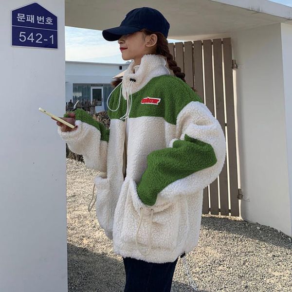 

leather lamb wool coat women 2020 winter new style korean version loose wild student standup collar cotton padded coat women, Black